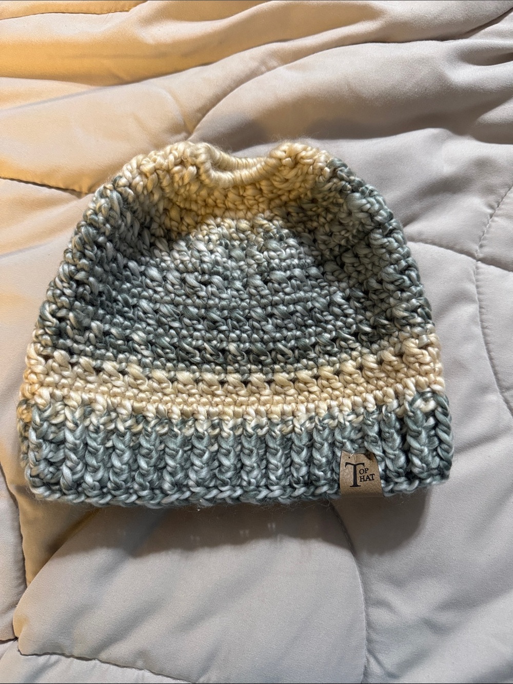 Women's Chunky Knit Beanie - Cream & Light Blue